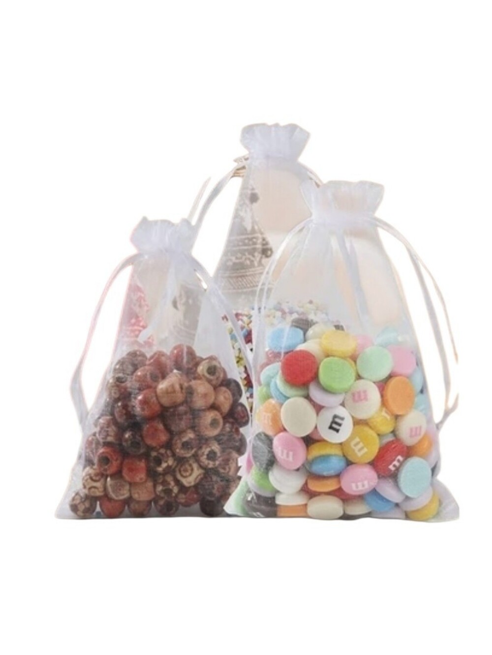 Sheer Organza Drawstring Gift Bags - Ivory Pearly White
